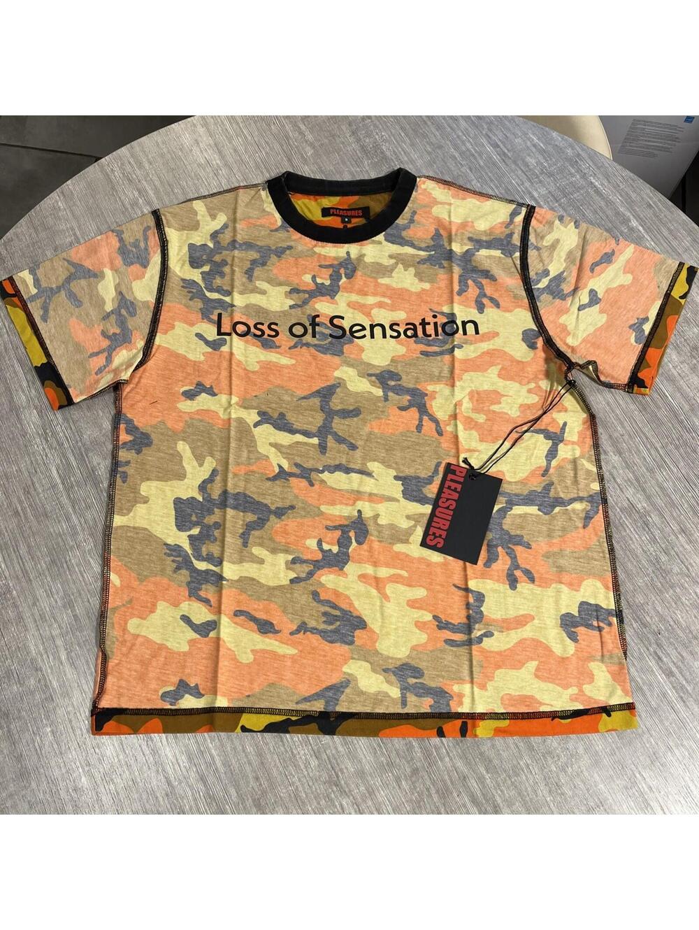 Pleasures Sensation Camo Shirt Orange Reversible T-Shirt Brand New Withtags